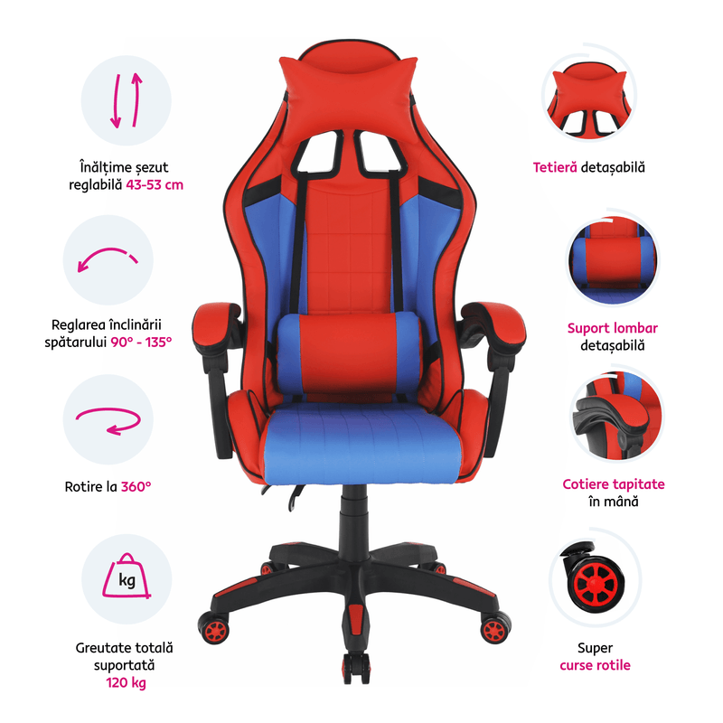 Casa si Gradina - Mobilier - Scaune si fotolii - Scaune - Scaun de birou / joc, albastru / rosu, SPIDEX - Infinity.ro