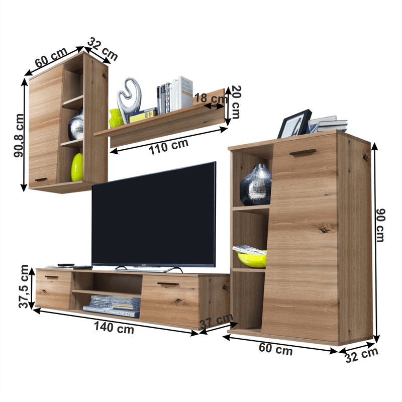 Casa si Gradina - Mobilier - Seturi de mobilier - Seturi living - Perete living, stejar artizanal, VIVIEN - Infinity.ro