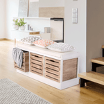 Casa si Gradina - Mobilier - Organizare si depozitare - Bancute - Banca cu 3 sertare, alb/miere, TEDRA NEW - Infinity.ro