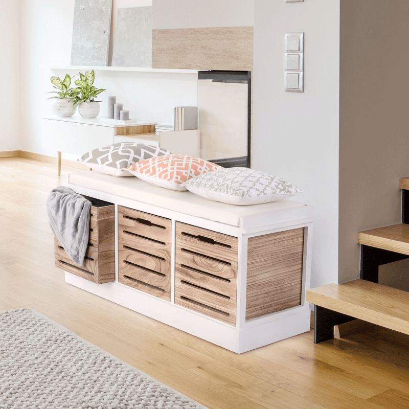 Casa si Gradina - Mobilier - Organizare si depozitare - Bancute - Banca cu 3 sertare, alb/miere, TEDRA NEW - Infinity.ro