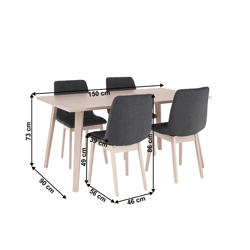 Casa si Gradina - Mobilier - Seturi de mobilier - Seturi mese si scaune - Set de masa, fag deschis / tesatura gri, GALIO 1 + 4 - Infinity.ro