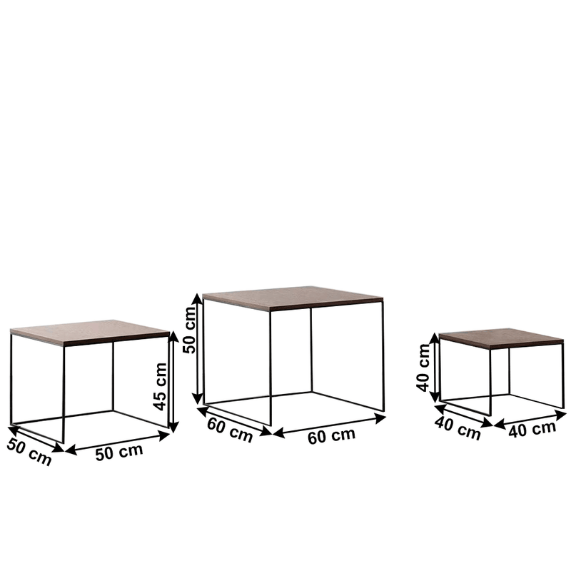 Casa si Gradina - Mobilier - Mese si birouri - Masute de cafea - Set de trei mese de cafea, MDF / metal, nuc / negru, DVEIN - Infinity.ro