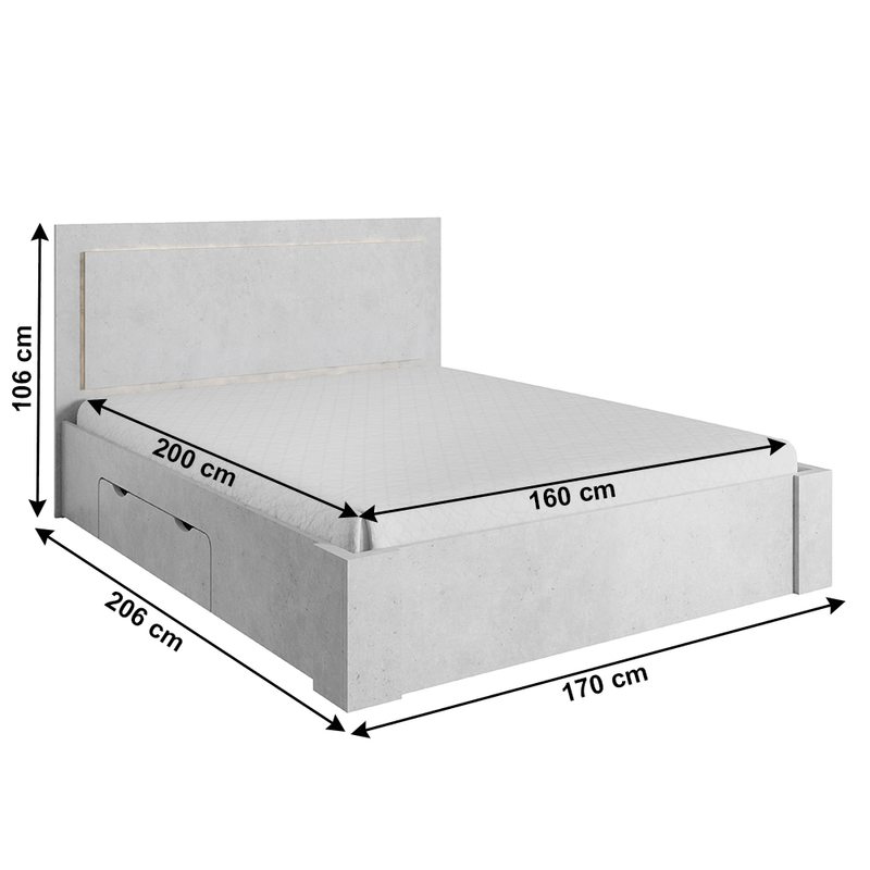 Casa si Gradina - Mobilier - Paturi si accesorii - Paturi - Pat dublu 160x200cm, spatiu de depozitare, gri carbon, ALDEN - Infinity.ro