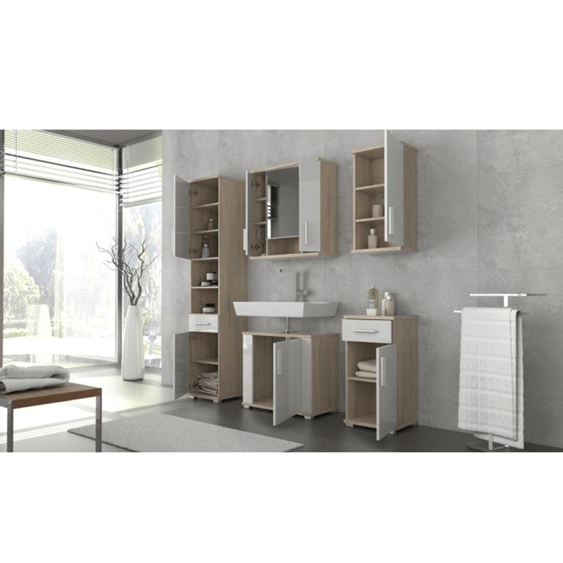 Casa si Gradina - Mobilier - Dulapuri si sifoniere - Dulapuri - Dulap superior pentru baie, alb semi stralucire/stejar sonoma, LESSY LI 04 - Infinity.ro