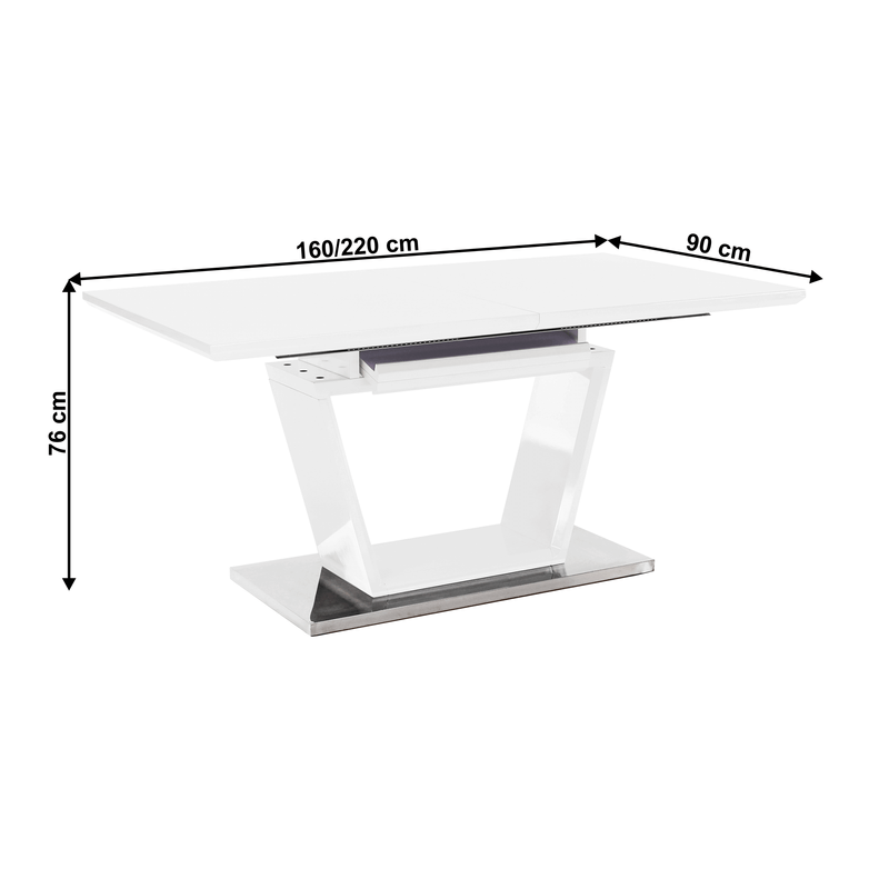 Casa si Gradina/Mobilier/Mese si birouri/Mese bucatarie si dining - Masa dining, pliabila, alb luciu extra ridicat / otel, 160-220x90 cm, PERAK - Infinity.ro