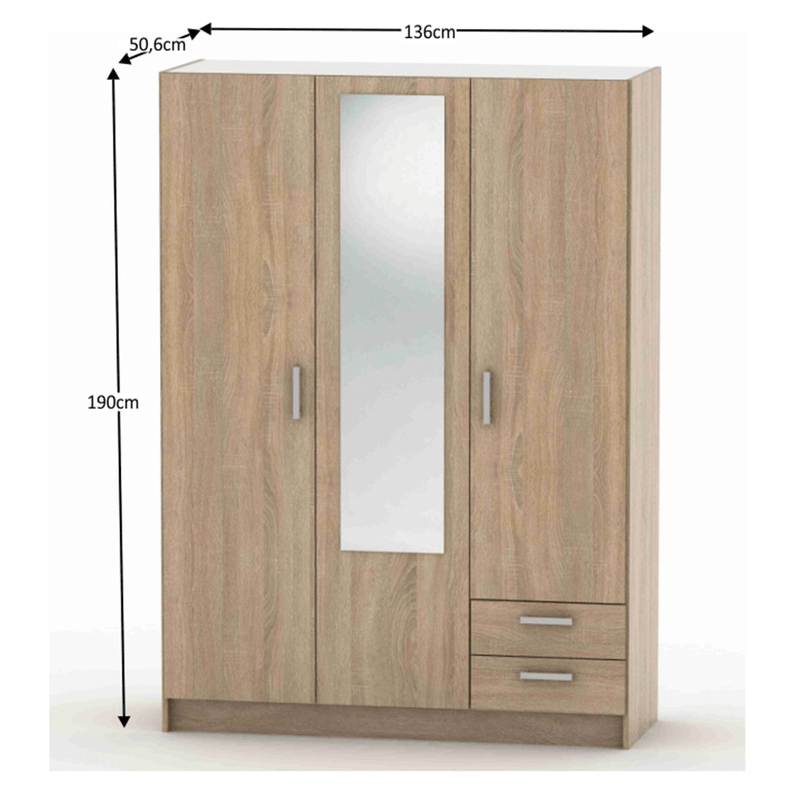 Casa si Gradina - Mobilier - Dulapuri si sifoniere - Dulapuri - Dulap cu 3-usi, stejar sonoma, BETTY 7 BE07-001-00 - Infinity.ro