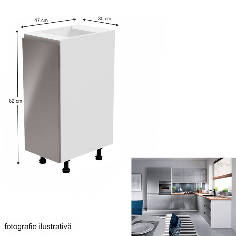 Casa si Gradina - Mobilier - Dulapuri si sifoniere - Dulapuri - Dulap inferior, alb/gri extra lucios, stanga, AURORA D30 - Infinity.ro