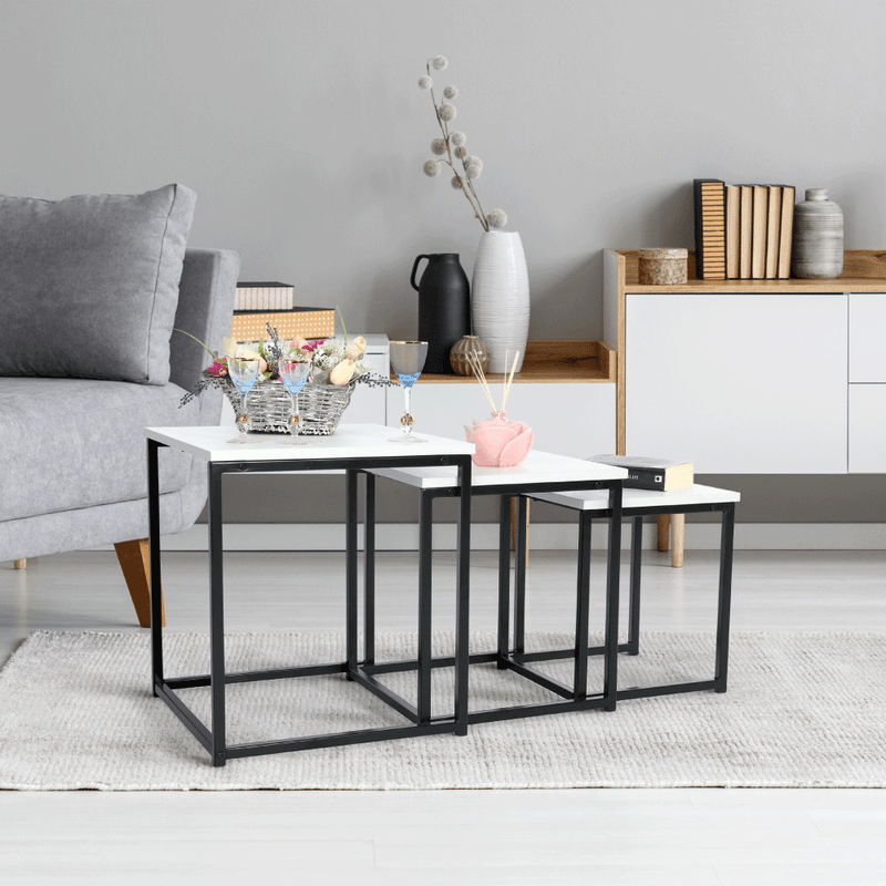 Casa si Gradina - Mobilier - Mese si birouri - Masute de cafea - Set 3 masute de cafea, alb mat/negru, KASTLER TYP 3 - Infinity.ro