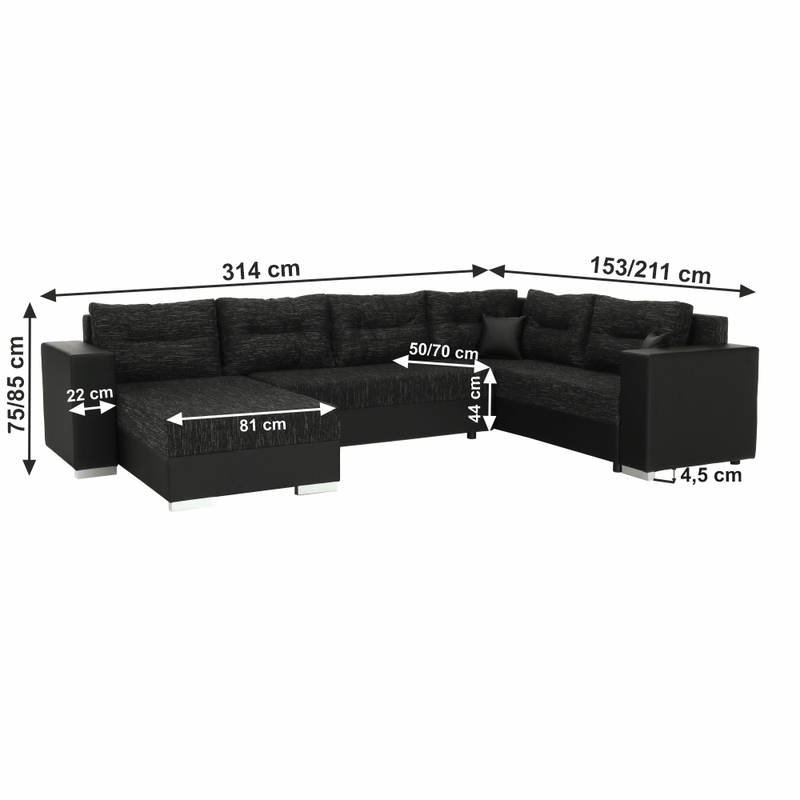 Casa si Gradina - Mobilier - Canapele si coltare - Coltare - Coltar reversibil, negru/negru spicat, STILA - Infinity.ro