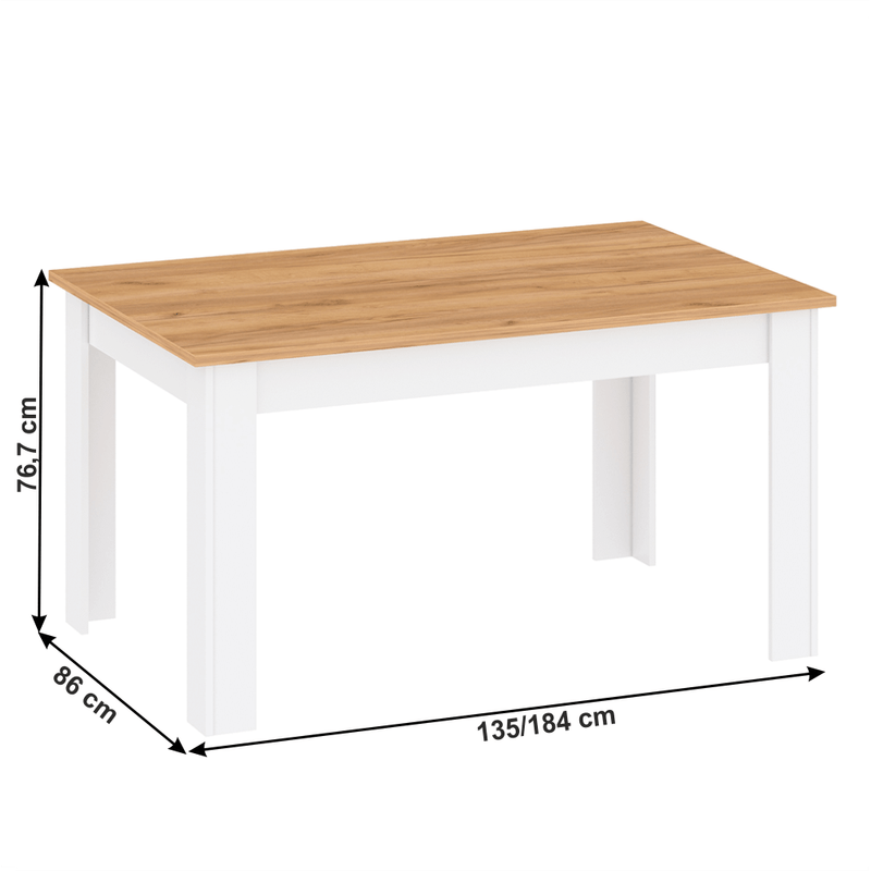 Casa si Gradina - Mobilier - Mese si birouri - Mese bucatarie si dining - Masa dining, alb alba/ stejar craft auriu, 135-184x86 cm, LANZETTE S - Infinity.ro