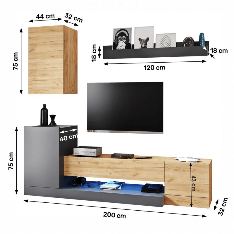 Casa si Gradina - Mobilier - Seturi de mobilier - Seturi living - Mobilier living, gri antracit/stejar wotan, DULA - Infinity.ro