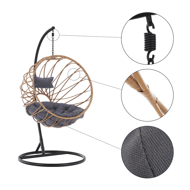 Casa si Gradina - Gradina si terasa - Mobilier exterior - Scaune si sezlonguri gradina - Scaun suspendat, natural / negru / gri, GABE - Infinity.ro