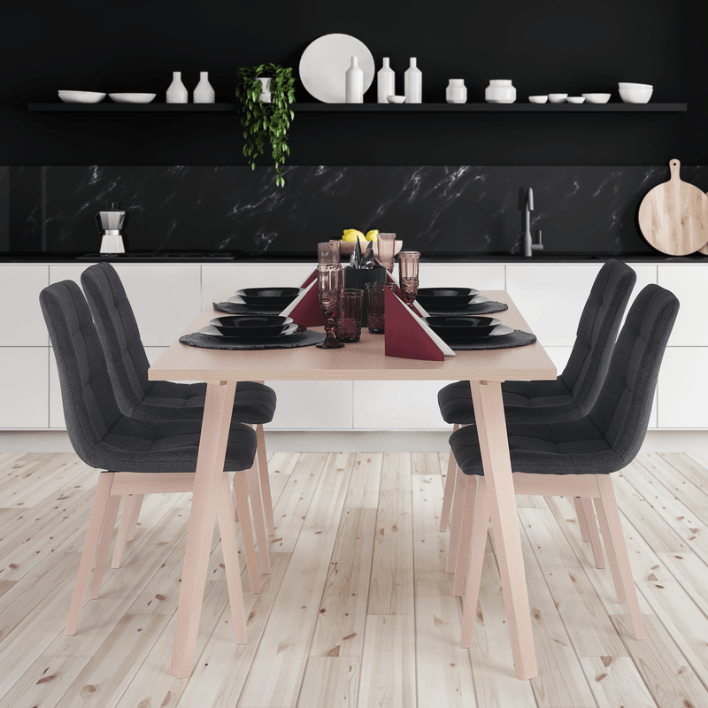 Casa si Gradina - Mobilier - Seturi de mobilier - Seturi mese si scaune - Set de masa, fag deschis / tesatura gri, GALIO 1 + 4 - Infinity.ro
