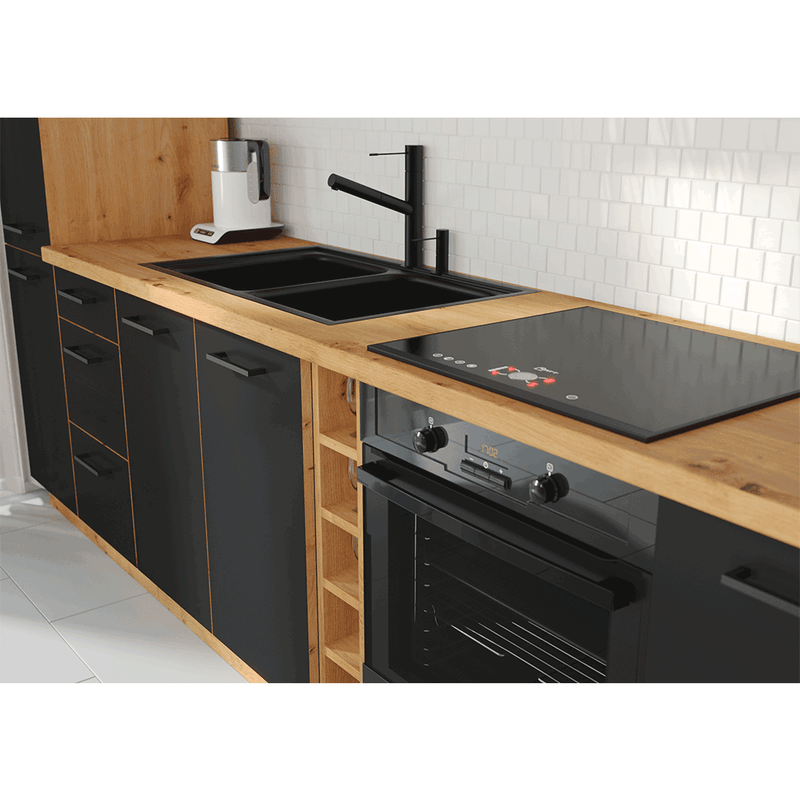 Casa si Gradina/Mobilier/Dulapuri si sifoniere/Dulapuri - Dulap inferior cu sertare, negru mat / stejar artizan, MONRO 60 D 3S BB - Infinity.ro