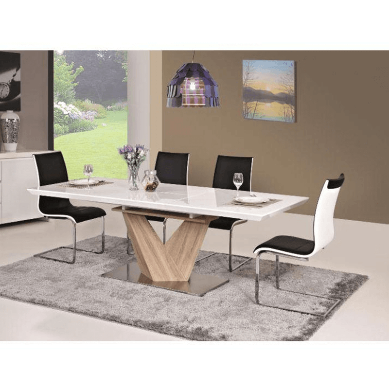 Casa si Gradina - Mobilier - Mese si birouri - Mese bucatarie si dining - Masa dining, pliabila, alb luciu extra ridicat / stejar sonoma, 160x90 cm, DURMAN - Infinity.ro