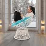 Casa si Gradina - Gradina si terasa - Mobilier exterior - Canapele si fotolii gradina - Fotoliu rotativ cu perna, alb/petrol albastru, TRISS - Infinity.ro