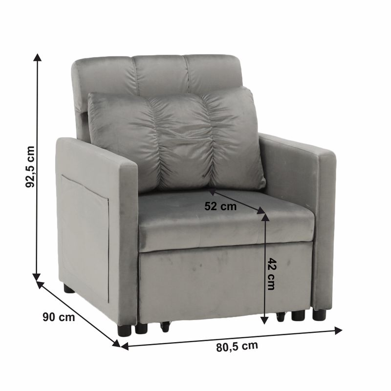 Casa si Gradina - Mobilier - Scaune si fotolii - Fotolii - Fotoliu extensibil, catifea Velvet gri deschis, IGRIM - Infinity.ro