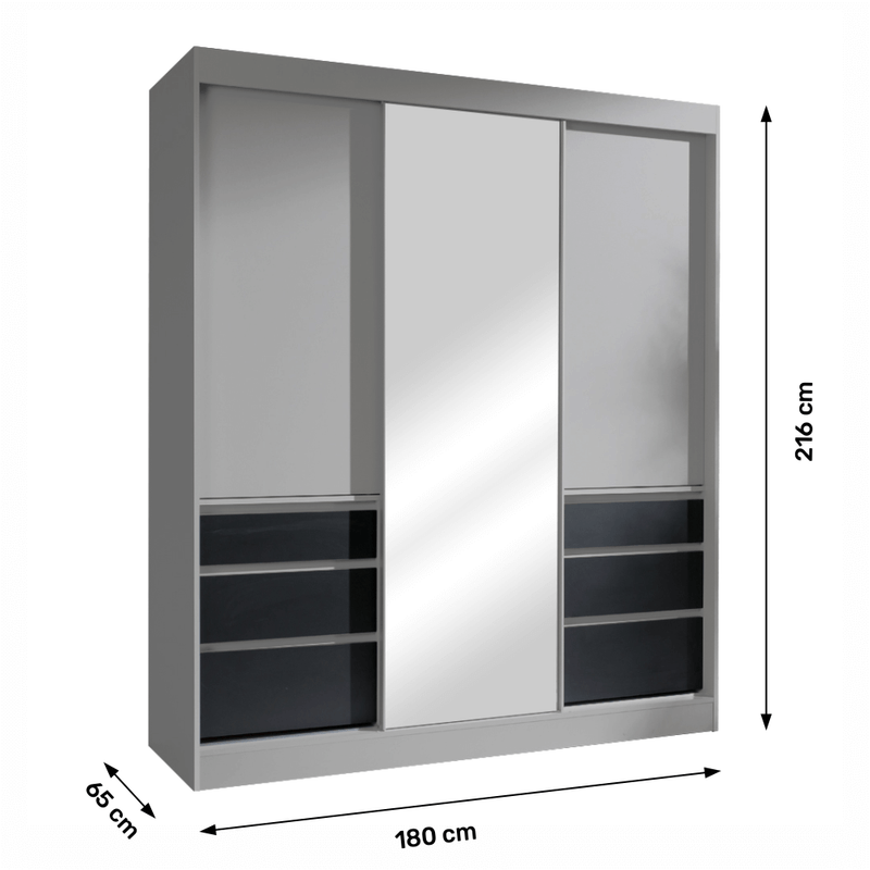 Casa si Gradina - Mobilier - Dulapuri si sifoniere - Dulapuri - Dulap cu usi glisante, gri/negru, 180, ROMUALDA - Infinity.ro