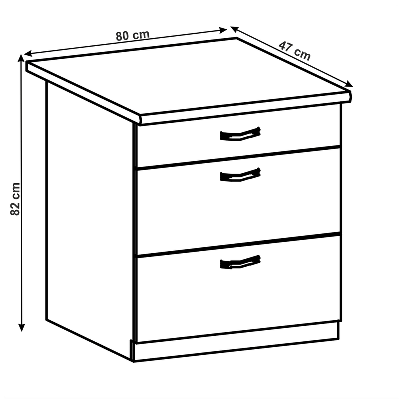 Casa si Gradina - Mobilier - Comode si corpuri - Corpuri bucatarie - Cabinet inferior cu sertare, gri mat/alb, LAYLA D80S3 - Infinity.ro