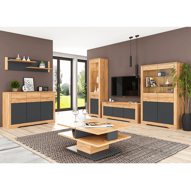 Casa si Gradina/Mobilier/Biblioteci si rafturi/Rafturi - Raft deschis, stejar craft auriu / gri grafit, stanga, FIDEL R1 - Infinity.ro