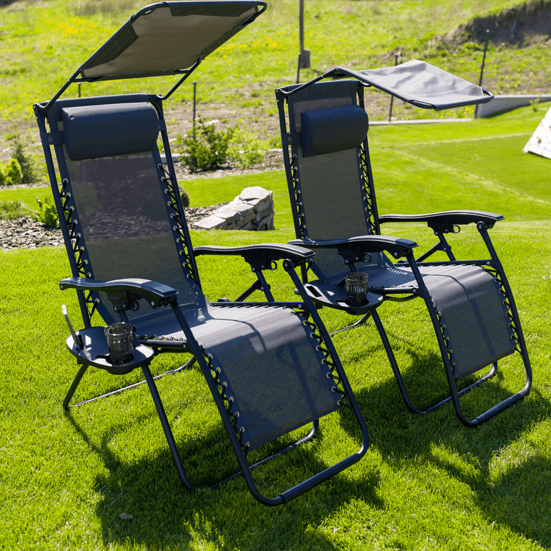 Casa si Gradina - Gradina si terasa - Mobilier exterior - Scaune si sezlonguri gradina - Set de 2 scaune reglabile de gradina, gri, KASPIAN - Infinity.ro