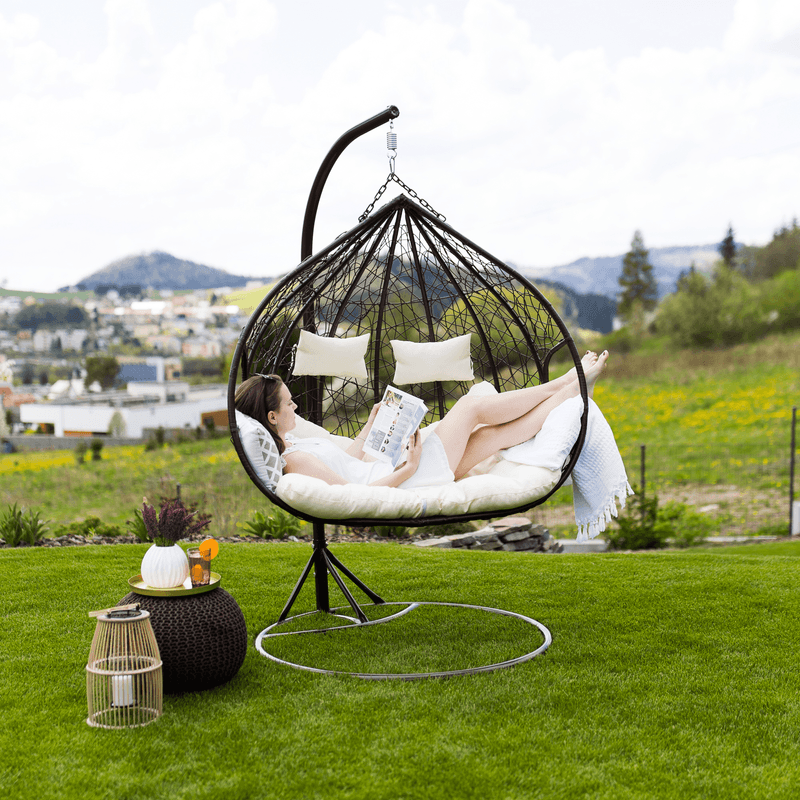 Casa si Gradina - Gradina si terasa - Mobilier exterior - Scaune si sezlonguri gradina - Scaun agatat dublu, maro/crem, DALVEA NEW - Infinity.ro