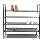 Casa si Gradina - Mobilier - Organizare si depozitare - Cutii depozitare - Cutie pentru pantofi, 5 randuri, metalica, neagra, cu rafturi din tesatura, MADILO - Infinity.ro