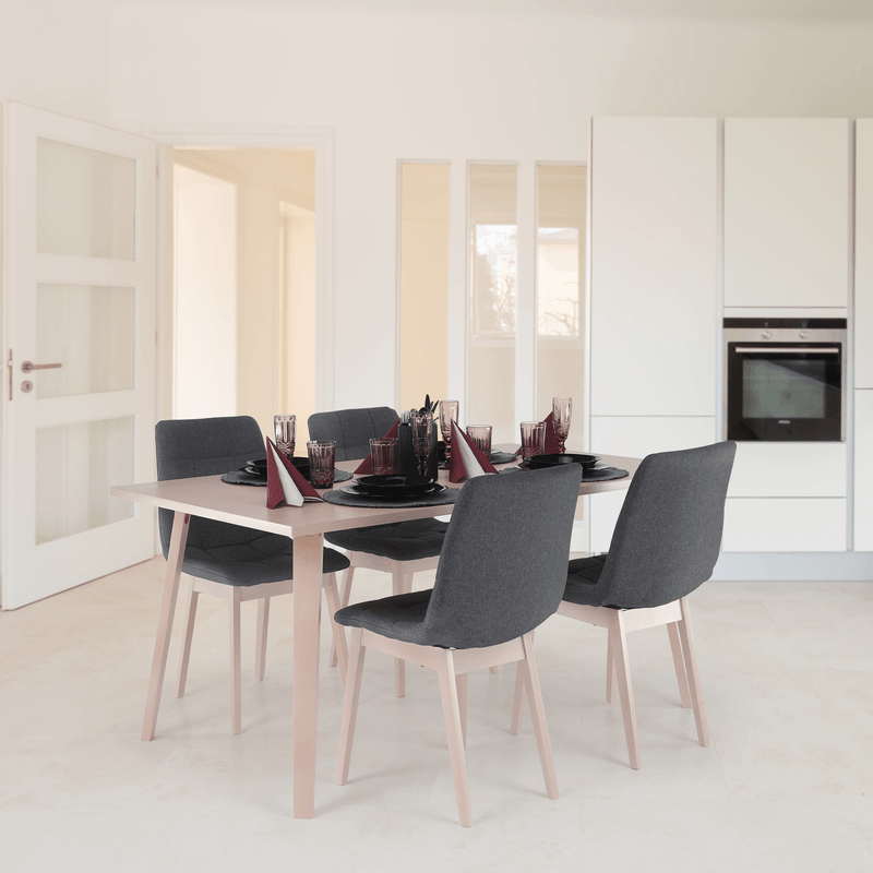 Casa si Gradina - Mobilier - Seturi de mobilier - Seturi mese si scaune - Set de masa, fag deschis / tesatura gri, GALIO 1 + 4 - Infinity.ro