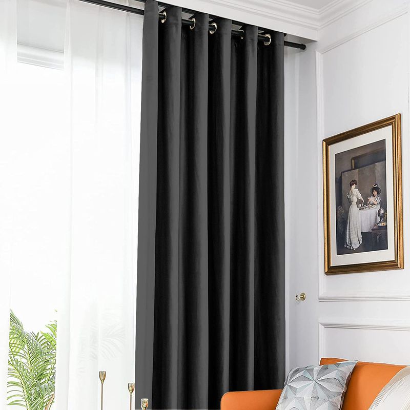 Casa si Gradina - Textile si covoare - Perdele si draperii - Draperii - Set draperie din catifea blackout cu inele negre, Madison, 250x255 cm, densitate 700 g ml, Deep Black, 2 buc - Infinity.ro