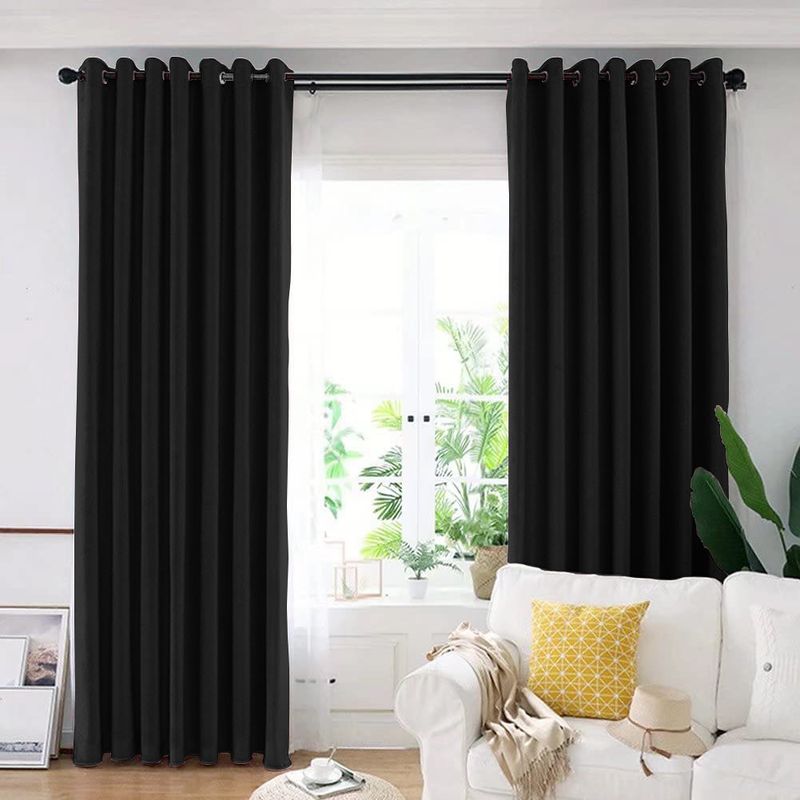 Casa si Gradina - Textile si covoare - Perdele si draperii - Draperii - Set draperie din catifea blackout cu inele negre, Madison, 250x255 cm, densitate 700 g ml, Deep Black, 2 buc - Infinity.ro