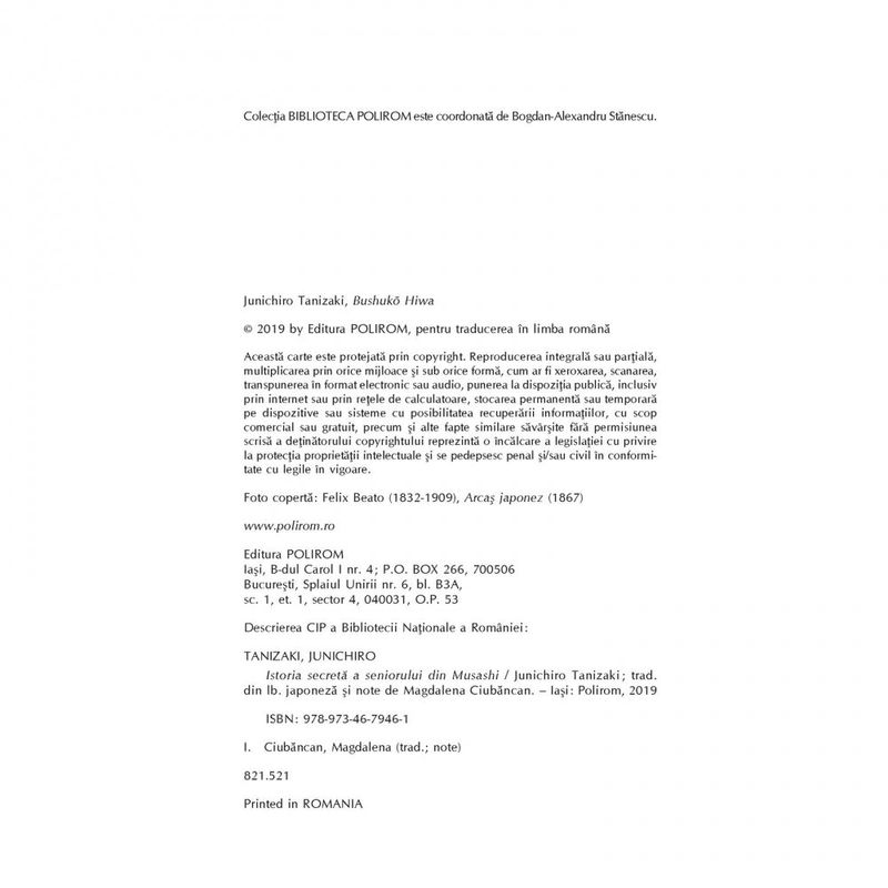 Carti si Birotica - Carti - Fictiune - Istoria secreta a seniorului din Musashi - Junichiro Tanizaki, editia 2019 - Infinity.ro