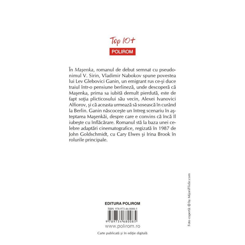 Carti si Birotica - Carti - Fictiune - Masenka - Vladimir Nabokov, editia 2019 - Infinity.ro