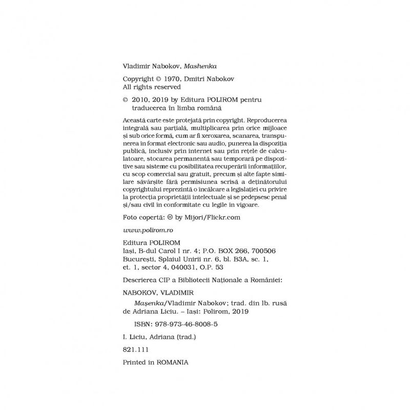 Carti si Birotica - Carti - Fictiune - Masenka - Vladimir Nabokov, editia 2019 - Infinity.ro