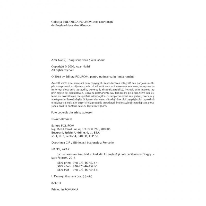 Carti si Birotica - Carti - Bestseller - Lucruri nespuse - Azar Nafisi - Infinity.ro
