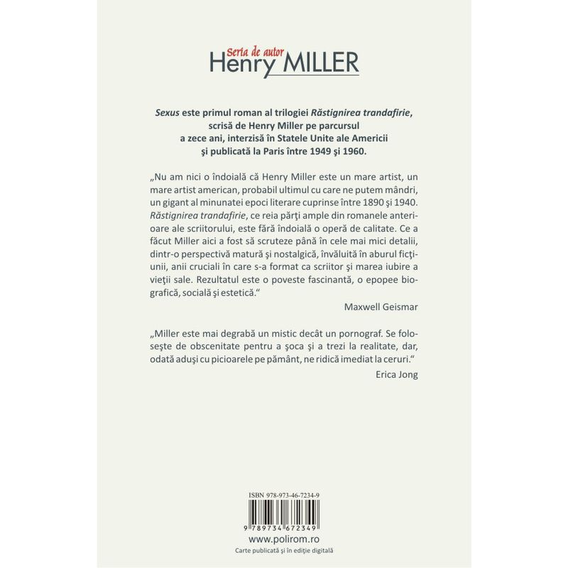 Carti si Birotica - Carti - Fictiune - Sexus - Henry Miller - Infinity.ro