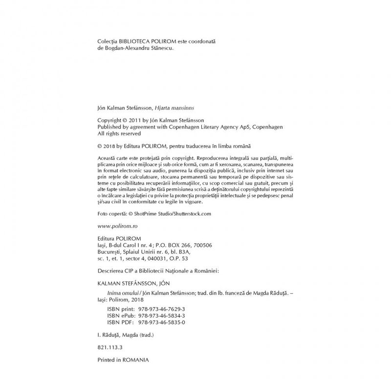 Carti si Birotica - Carti - Fictiune - Inima omului - Jon Kalman Stefansson - Infinity.ro