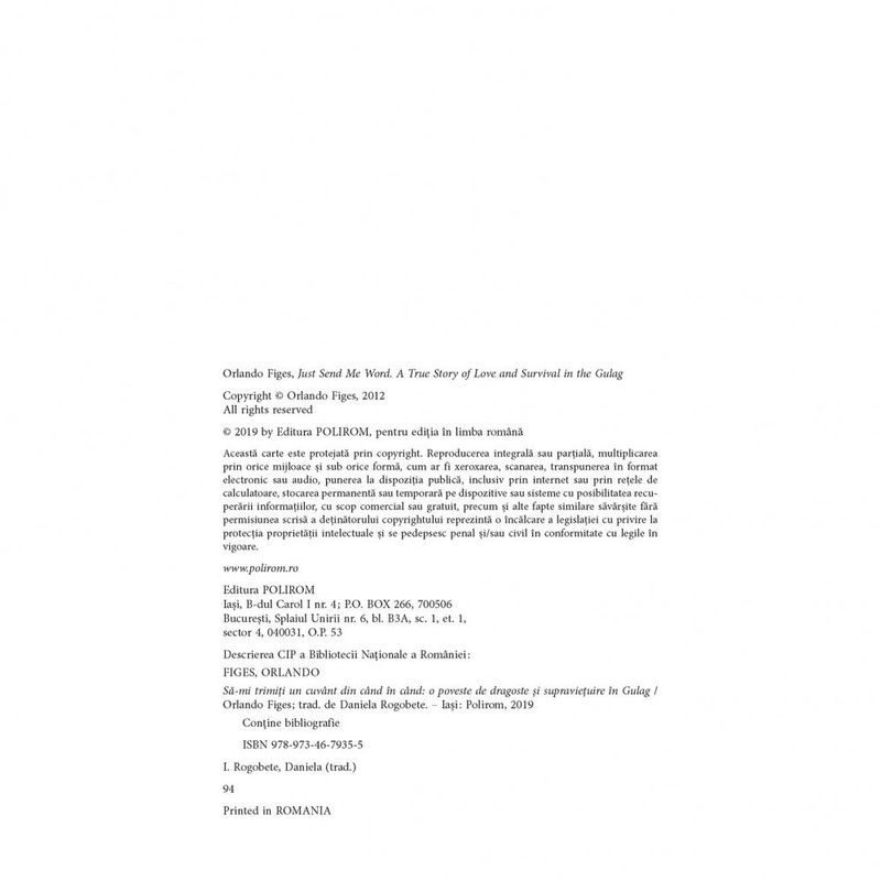 Carti si Birotica - Carti - Fictiune - Sa-mi trimiti un cuvant din cand in cand. O poveste de dragoste si supravietuire in Gulag, Orlando Figes - Infinity.ro