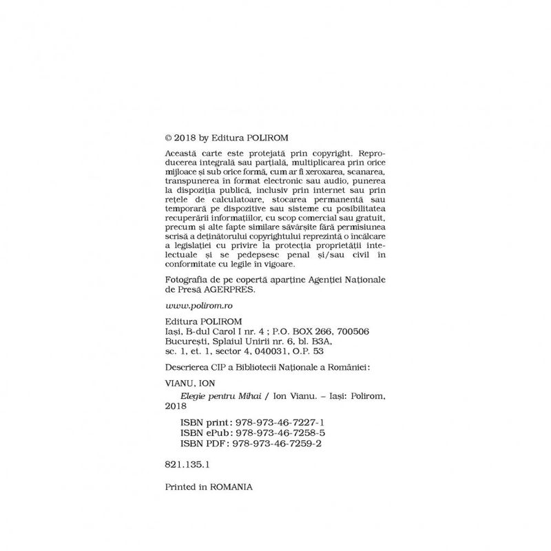 Carti si Birotica - Carti - Fictiune - Elegie pentru Mihai, Ion Vianu - Infinity.ro