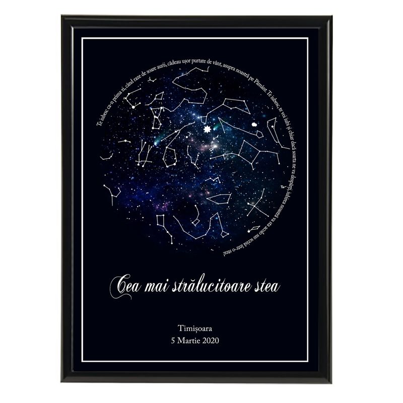 Casa si Gradina - Decoratiuni - Tablouri - Tablou personalizat cu harta stelelor, model cu mesaj, rama negru, 20 x 30 cm - Infinity.ro