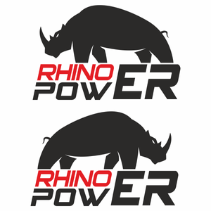 Set 2 stickere pentru usi sau roata de rezerva, Priti Global, masini off-road 4x4, cu rinocer, Rhino POWER, Negru-Rosu, 30 x 20 cm