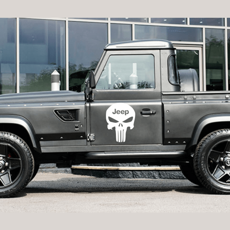 Auto si Moto - Intretinere auto - Stickere auto - Set 2 stickere off-road, Priti Global, cu Punisher pentru Jeep, cap de schelet, Alb, 30 x 24 cm - Infinity.ro