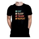 Fashion, accesorii si bijuterii - Barbati - Imbracaminte - Tricouri si bluze barbati - Tricou personalizat cu mesaj amuzant, Priti Global, pentru investitori in crypto, Eat, Sleep, Trade, Repeat, Negru, S - Infinity.ro