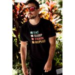 Fashion, accesorii si bijuterii - Barbati - Imbracaminte - Tricouri si bluze barbati - Tricou personalizat cu mesaj amuzant, Priti Global, pentru investitori in crypto, Eat, Sleep, Trade, Repeat, Negru, S - Infinity.ro