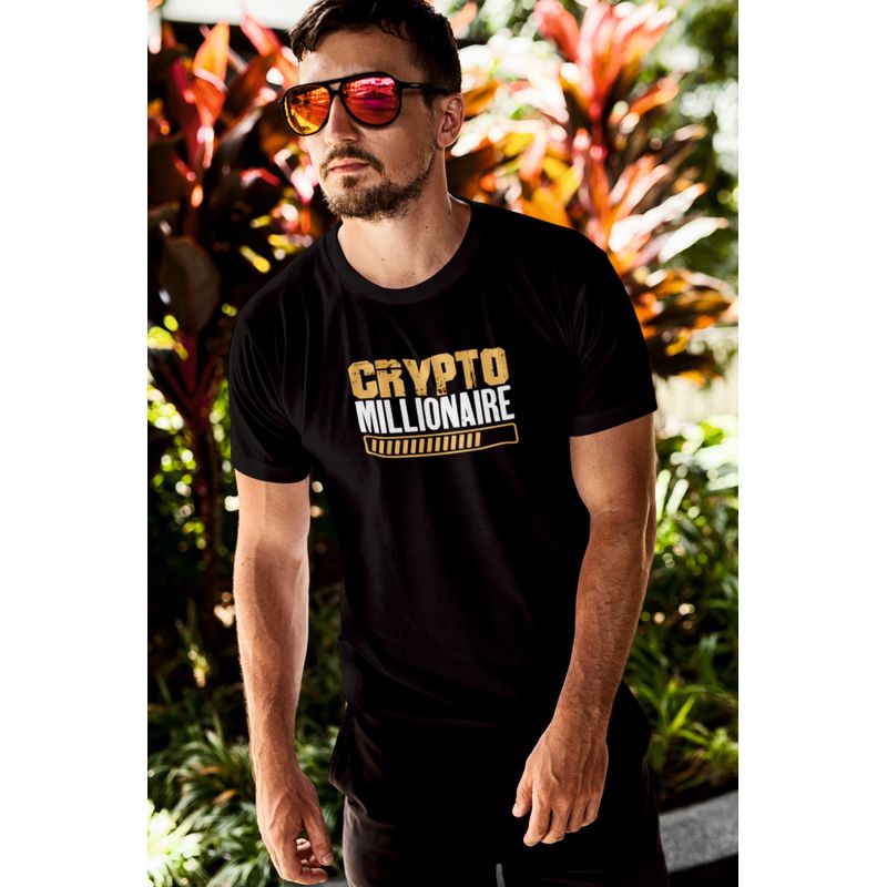 Fashion, accesorii si bijuterii - Barbati - Imbracaminte - Tricouri si bluze barbati - Tricou pentru barbati, personalizat cu mesaj amuzant, Priti Global, Crypto millionaire loading, Negru, S - Infinity.ro