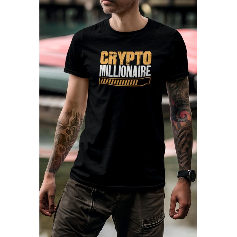 Fashion, accesorii si bijuterii - Barbati - Imbracaminte - Tricouri si bluze barbati - Tricou pentru barbati, personalizat cu mesaj amuzant, Priti Global, Crypto millionaire loading, Negru, S - Infinity.ro