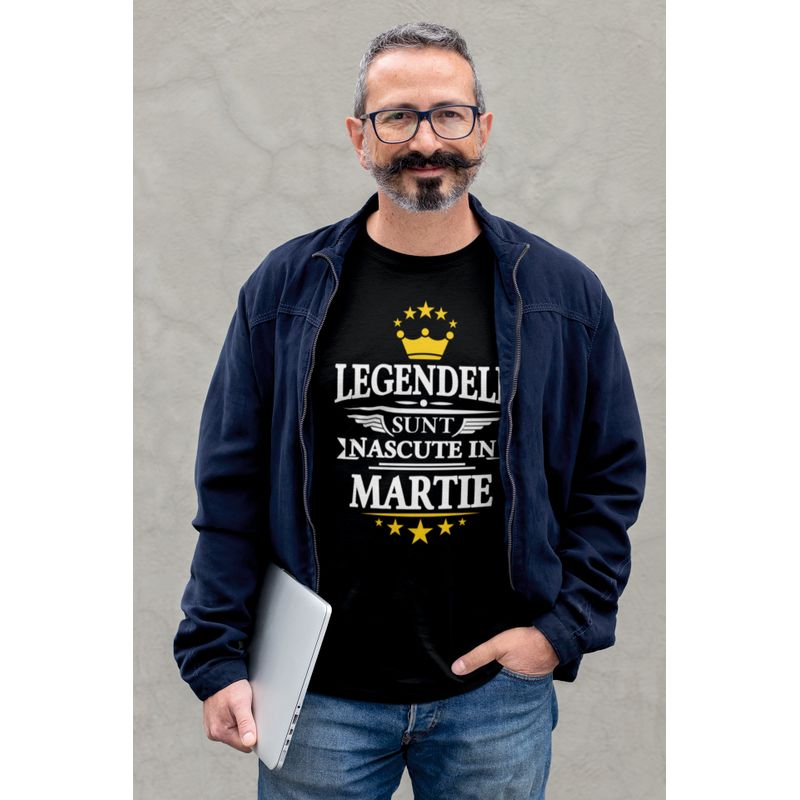 Fashion, accesorii si bijuterii - Barbati - Imbracaminte - Tricouri si bluze barbati - Tricou barbati, Priti Global, cadou unic pentru prieteni, Legendele sunt nascute in Martie, Negru, S - Infinity.ro