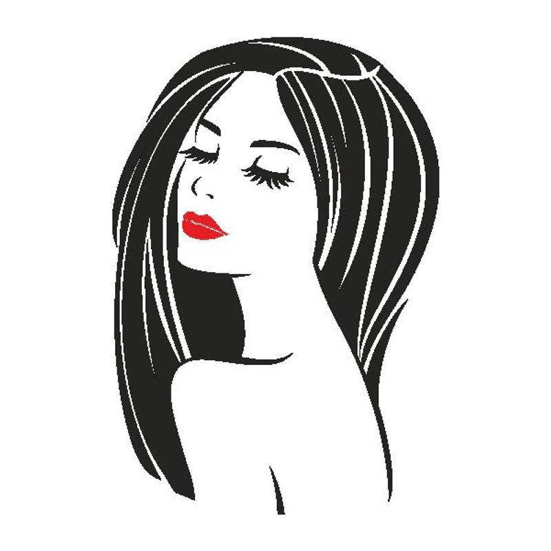 Casa si Gradina - Decoratiuni - Stickere decorative - Sticker decorativ pentru salon make-up, fata cu buze rosii, negru-rosu, 57 x 83 - Infinity.ro