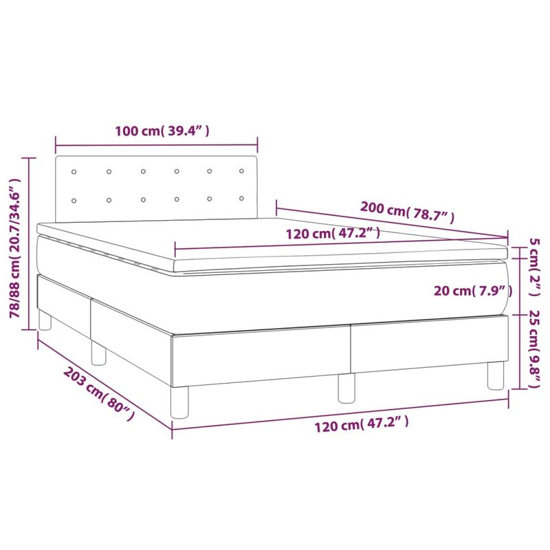 Casa si Gradina - Mobilier - Paturi si accesorii - Paturi - Pat box spring cu saltea, gri inchis, 120x200 cm, textil - Infinity.ro
