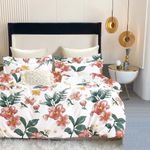 Casa si Gradina - Pentru casa - Lenjerii - Lenjerie copii pat 1 persoana, bumbac finet, flori rose, alb - Infinity.ro
