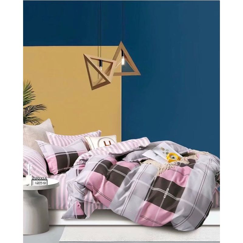 Casa si Gradina - Pentru casa - Lenjerii - Lenjerie copii pat 1 persoana, bumbac finet, carouri roz gri - Infinity.ro